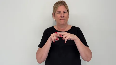 The Auslan fingerspelling handshape for the letter F
